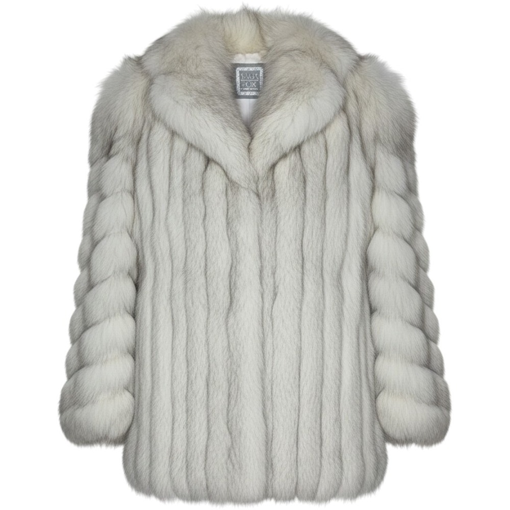 Saga Fox Genuine Blue Fox Fur Coat White Grey Luxury SMALL